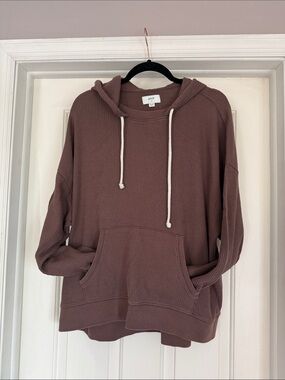 Aerie Brown Waffle-Knit Hoodie with Drawstring